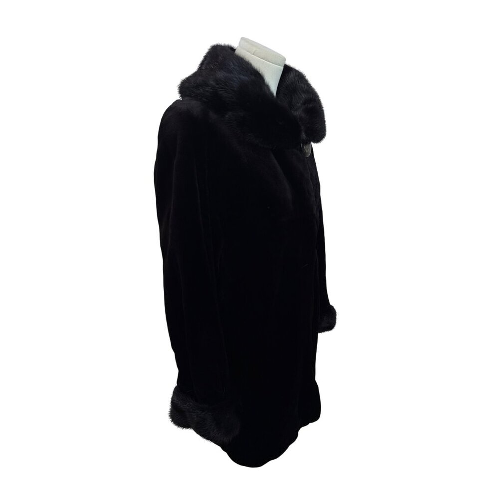 Vintage Silverman Black Sheared Black Mink Fur Coat With Mink Collar & Cuffs Siz - Picture 2 of 9